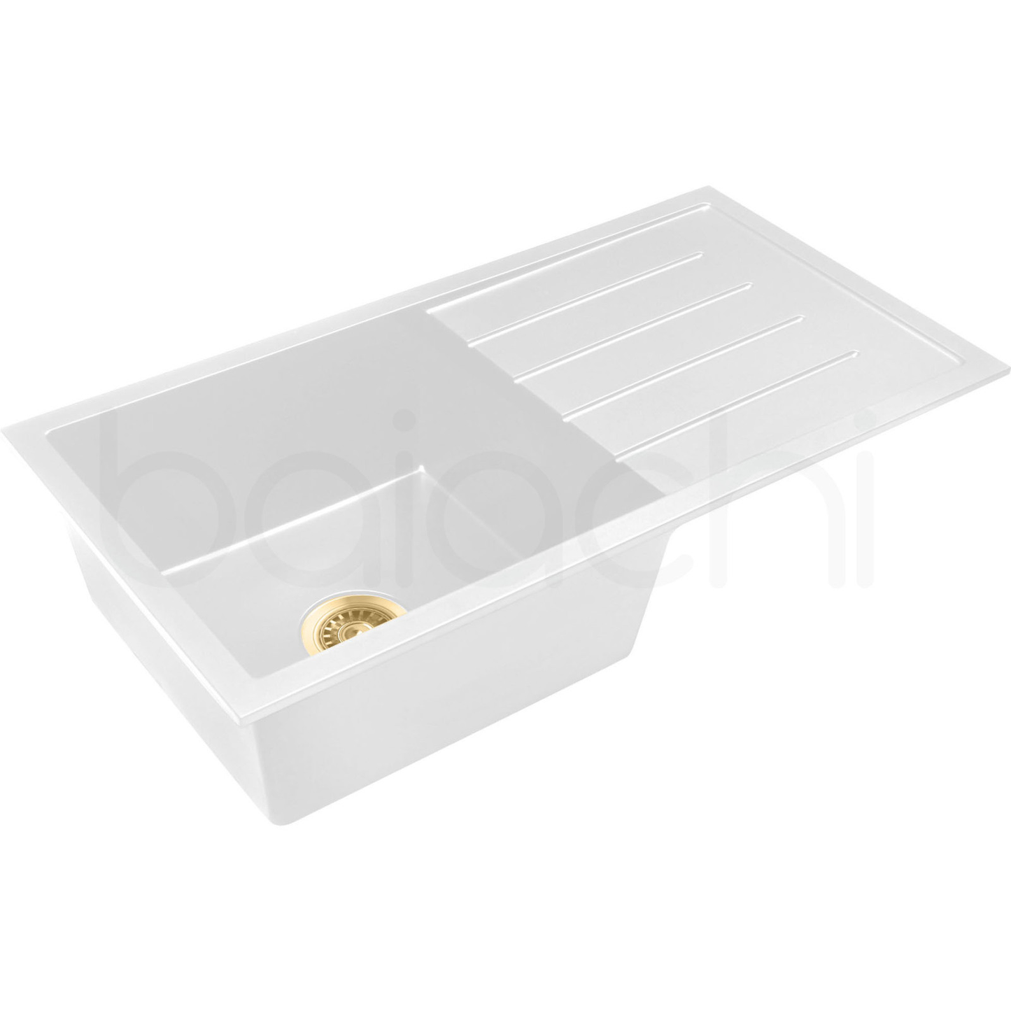 Baiachi 860 x 450 Single Bowl and Drainer Granite Kitchen Sink White with Black Waste