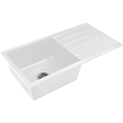 Baiachi 860 x 450 Single Bowl and Drainer Granite Kitchen Sink White with Gun metal Waste