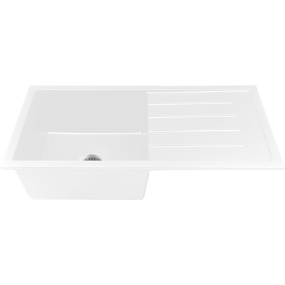 Baiachi 860 x 450 Single Bowl and Drainer Granite Kitchen Sink White with Stainless Steel Waste