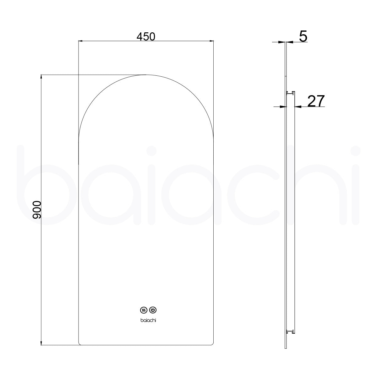 Baiachi LED ARCH 450mmx900mm Backlit Anti-Fog Mirror