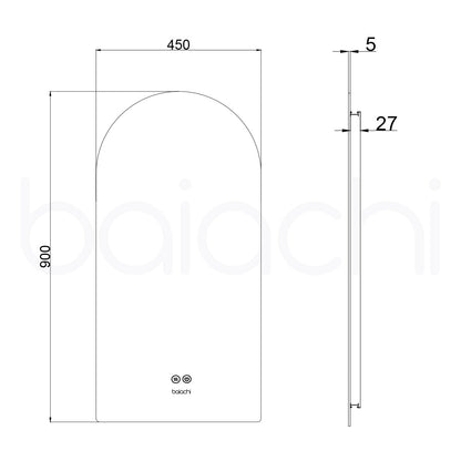 Baiachi LED ARCH 450mmx900mm Backlit Anti-Fog Mirror