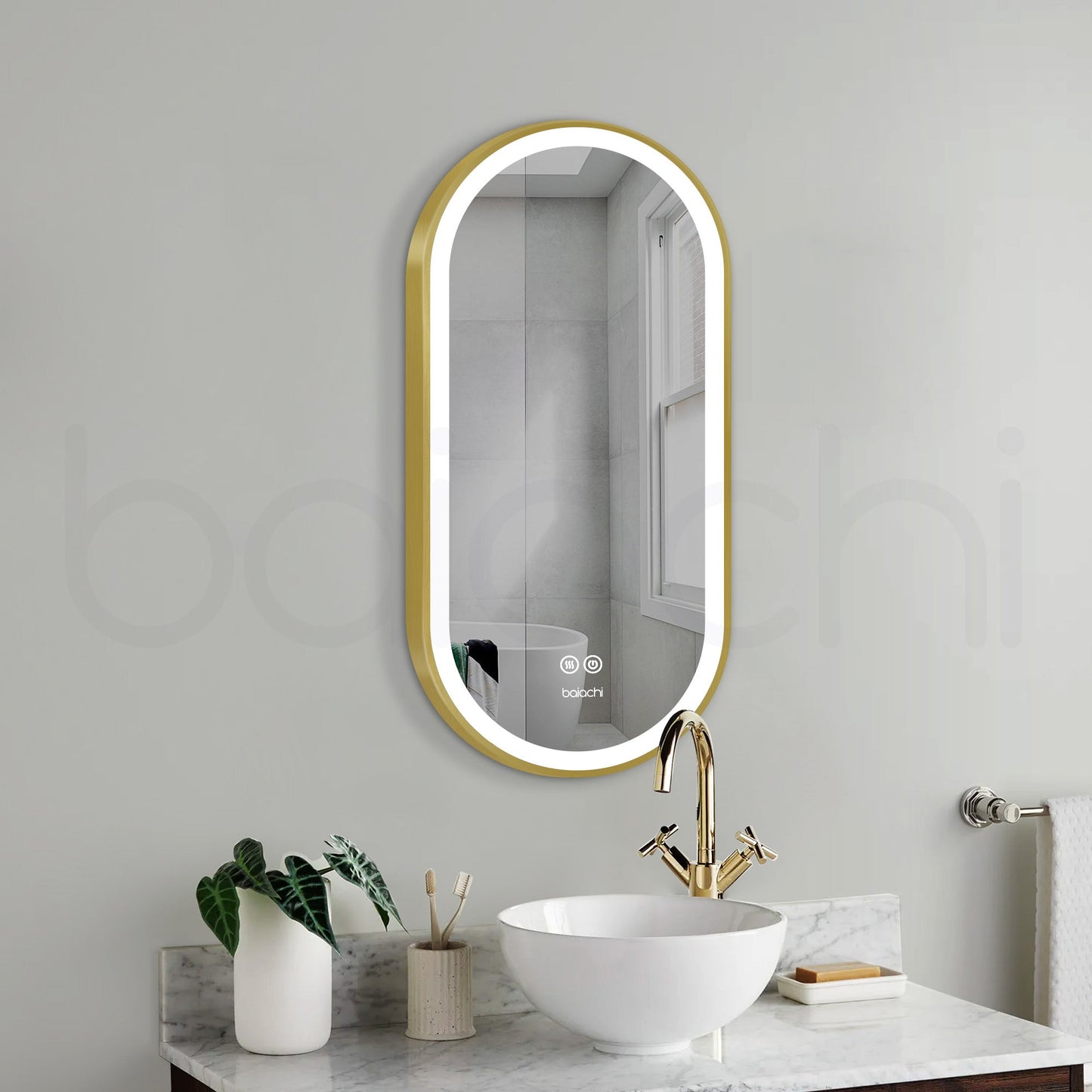 Baiachi Cora LED Oval 450mmx900mm Frame Mirror Brushed Gold