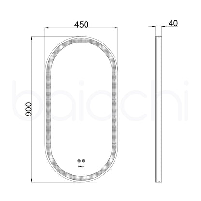 Baiachi Cora LED Oval 450mmx900mm Frame Mirror Brushed Gold