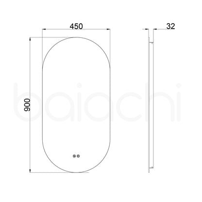 Baiachi LED Oval 450x900mm Backlit Anti-Fog Mirror