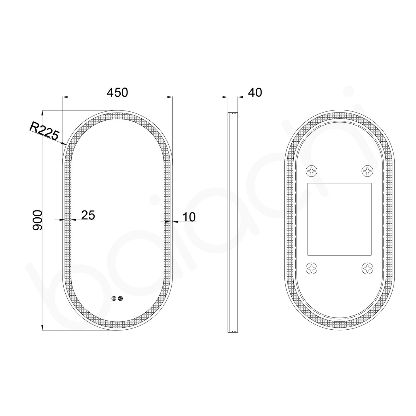 Baiachi Cora LED Oval 450mmx900mm Frame Mirror Brushed Silver