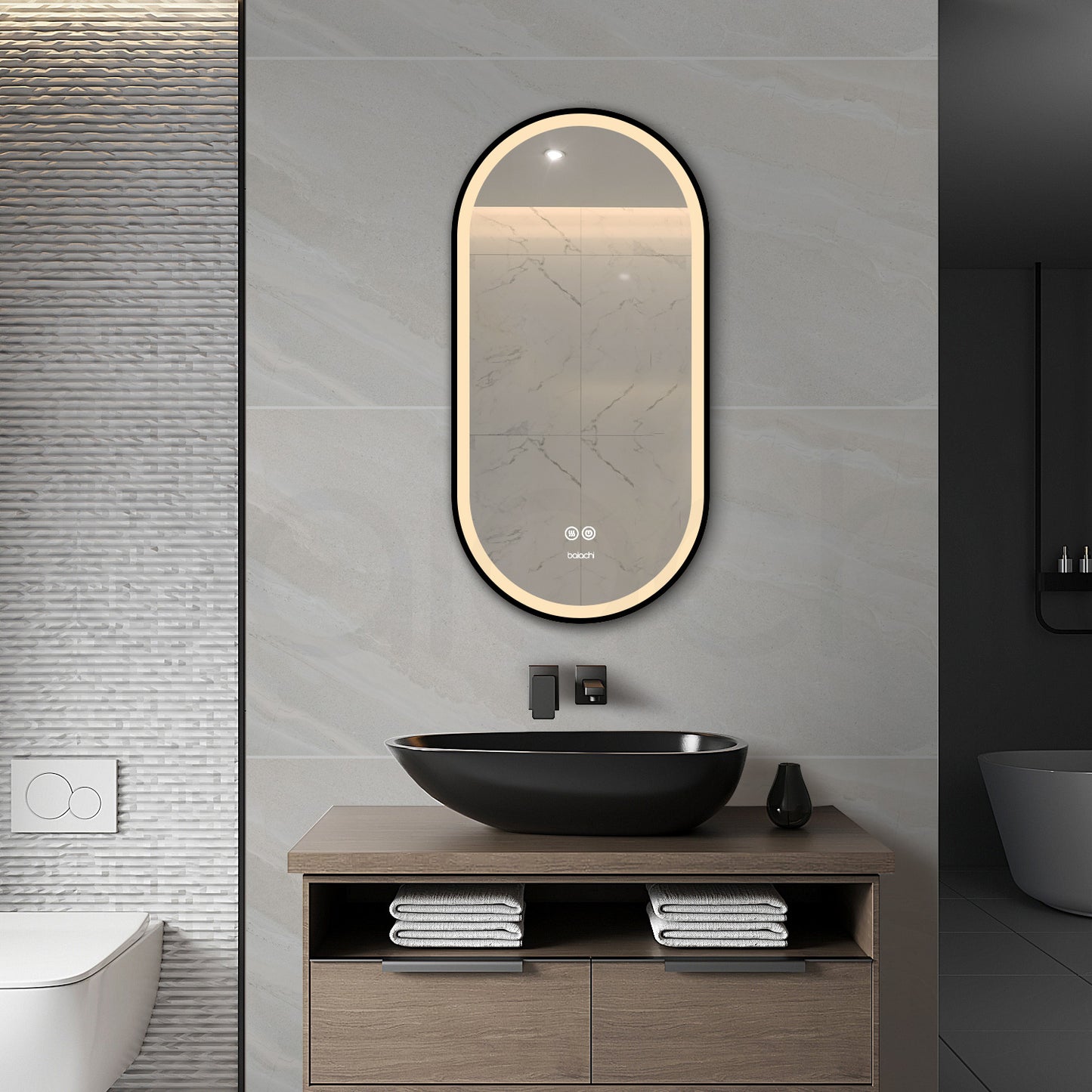 Baiachi Cora LED Oval 450mmx900mm Frame Mirror Matte Black