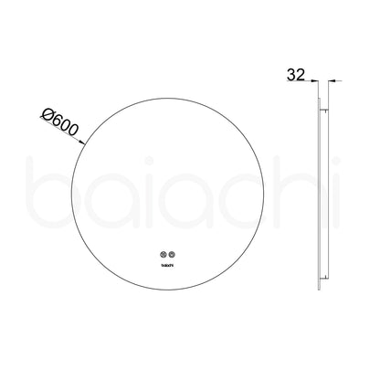 Baiachi LED Round 600mm Backlit Anti-Fog Mirror