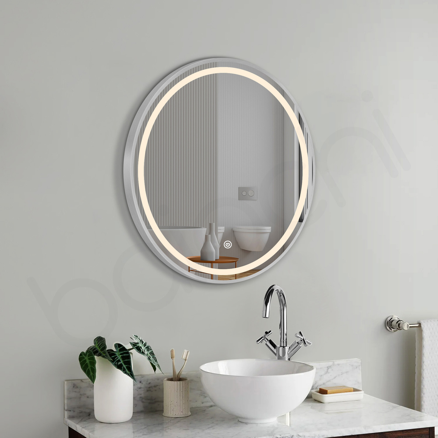 Baiachi Otus LED Round 600mm Frame Mirror Brushed Silver