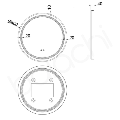 Baiachi Otus LED Round 600mm Frame Mirror Matte Black