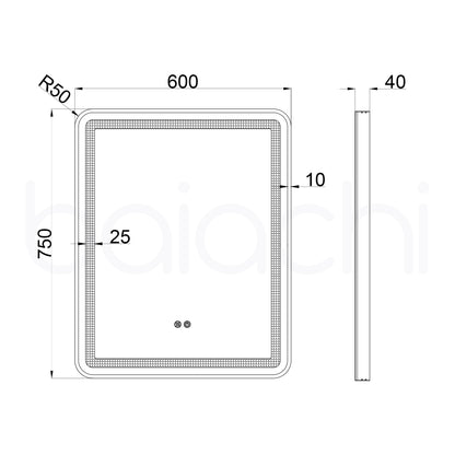 Baiachi Eden LED Square 600mmx750mm Frame Mirror Brushed Silver