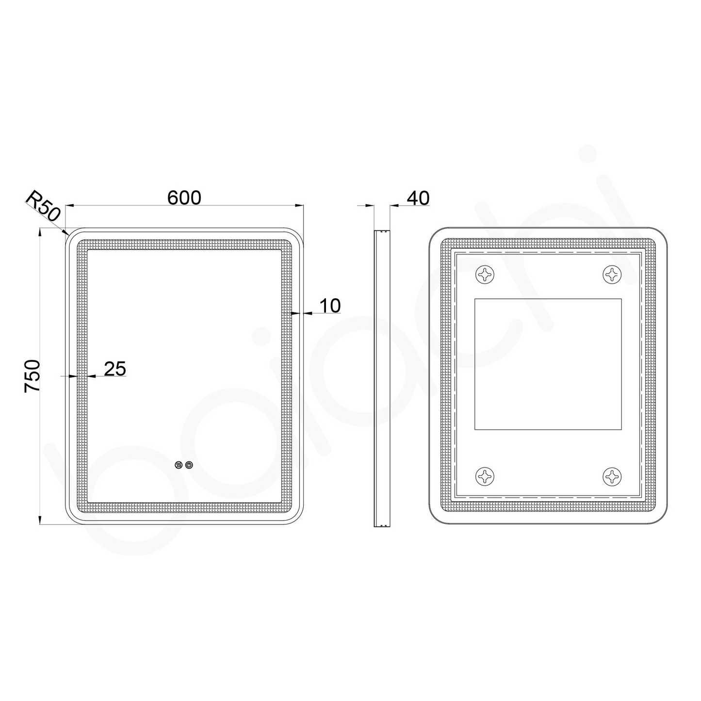 Baiachi Eden LED Square 600mmx750mm Frame Mirror Matte Black