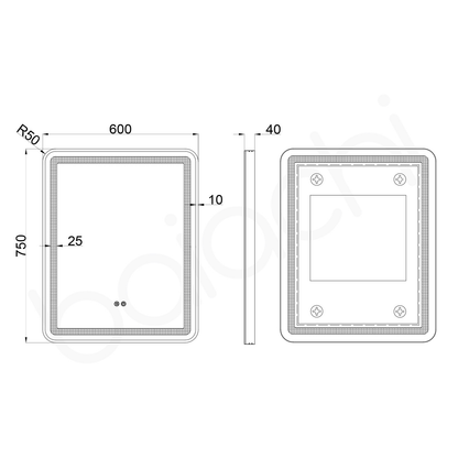 Baiachi Eden LED Square 600mmx750mm Frame Mirror Matte Black