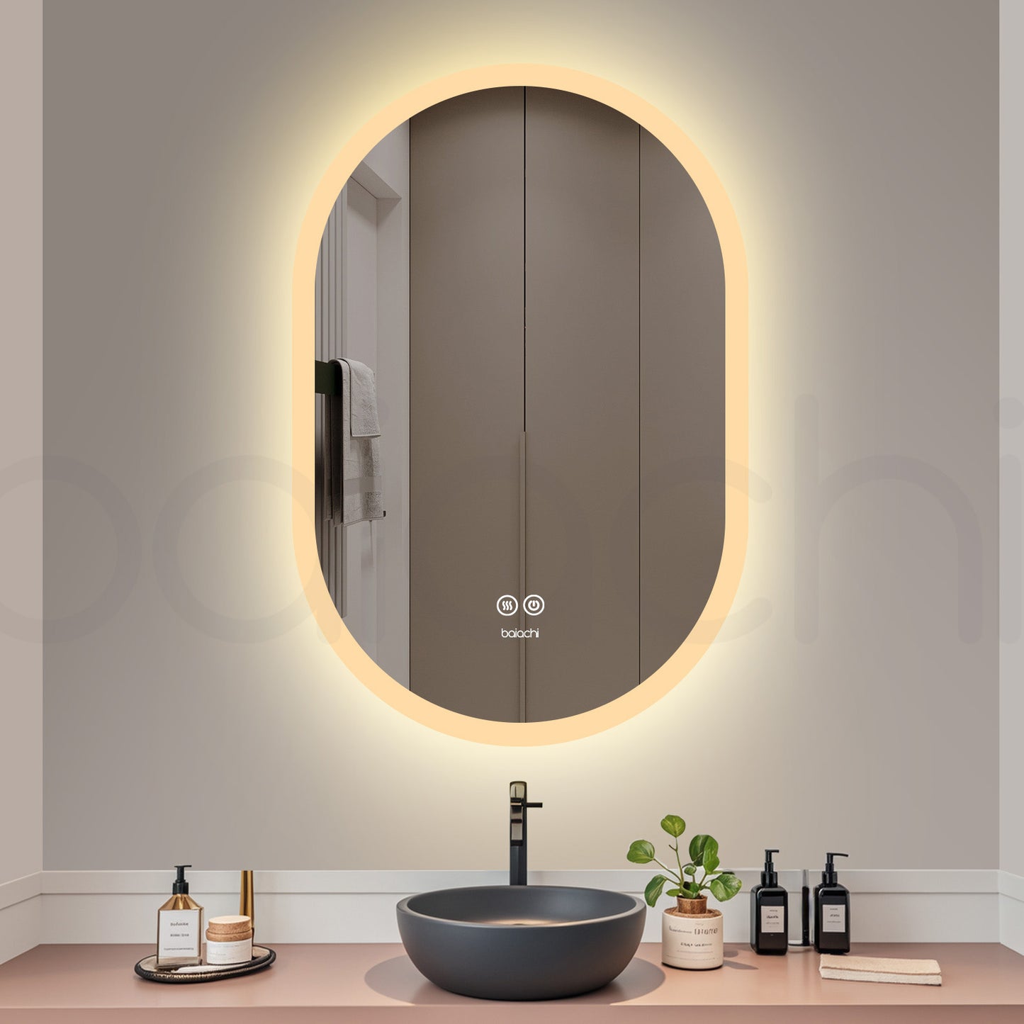 Baiachi Cora LED Oval 600mmx900mm Frameless Mirror.