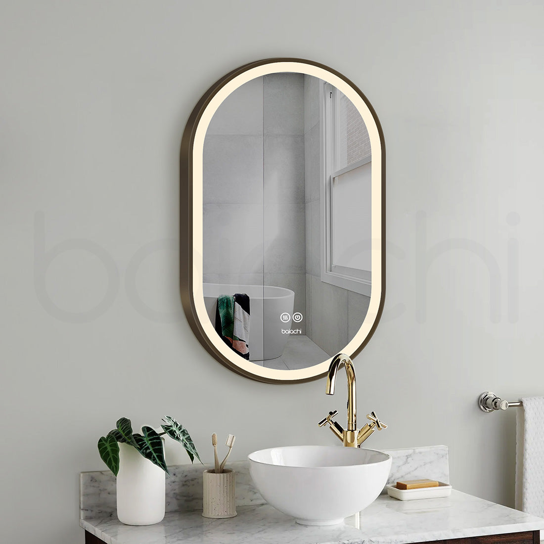Baiachi Cora LED Oval 600mmx900mm Frame Mirror Antique Brass