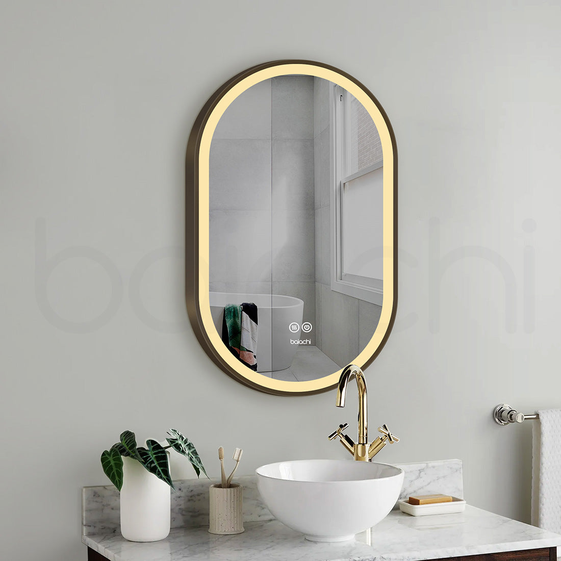 Baiachi Cora LED Oval 600mmx900mm Frame Mirror Antique Brass