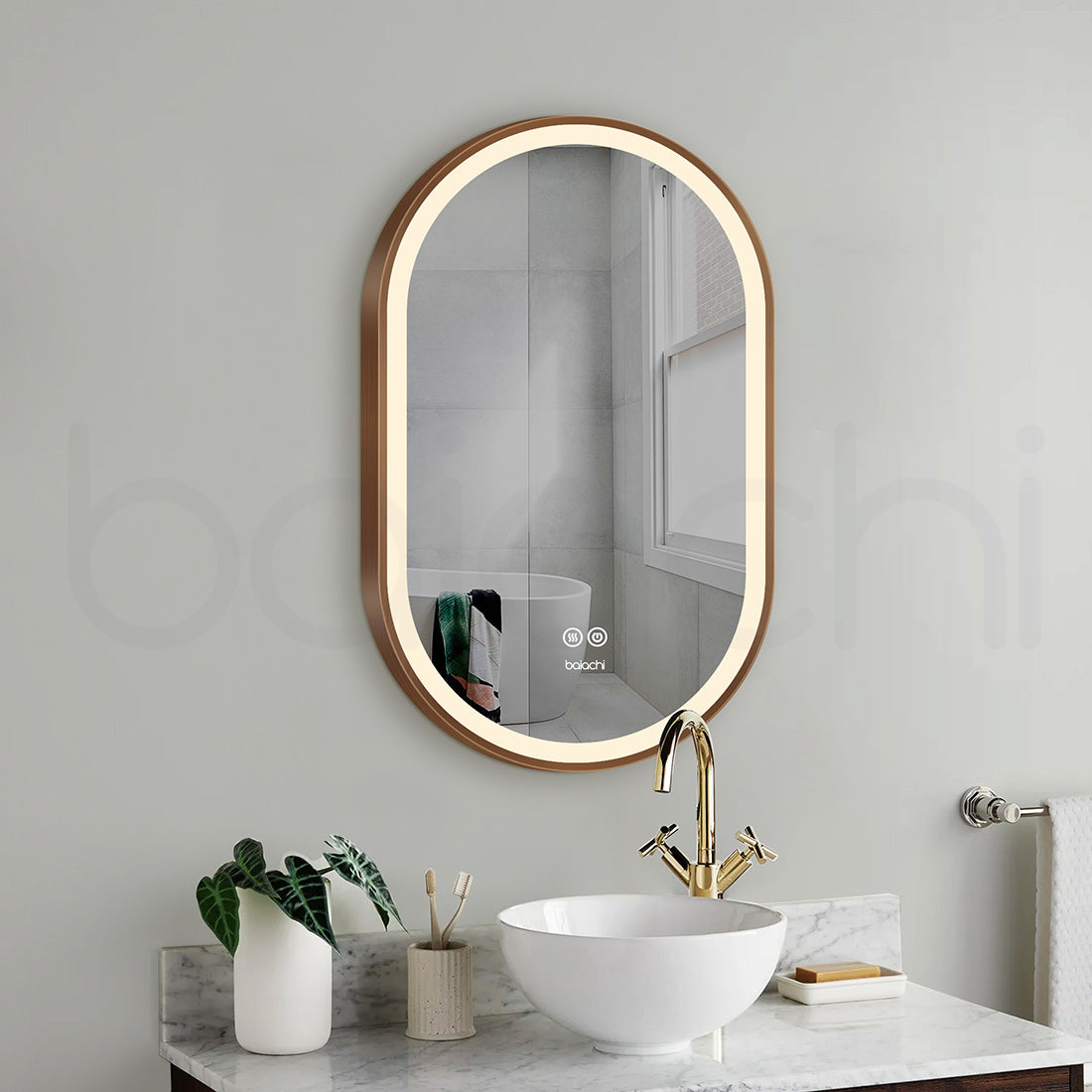 Baiachi Cora LED Oval 600mmx900mm Frame Mirror Brushed Copper