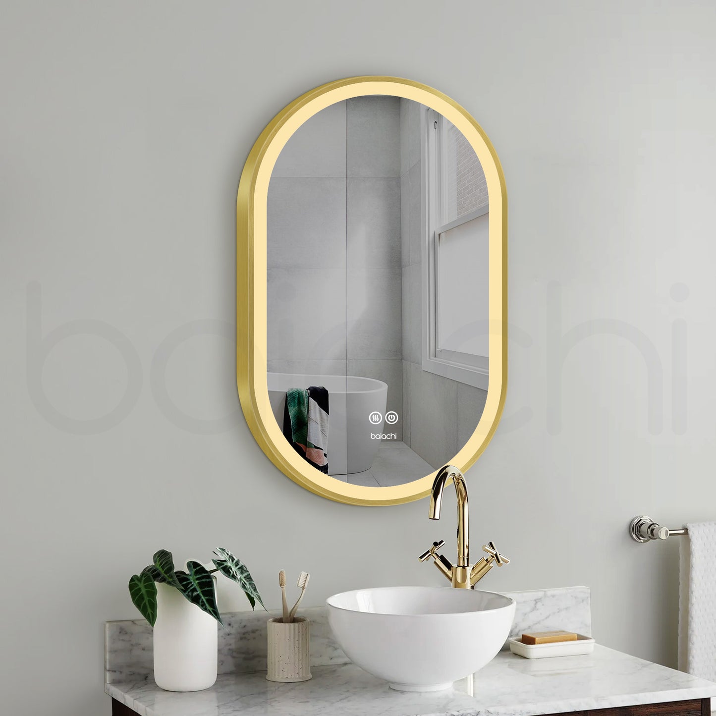 Baiachi Cora LED Oval 600mmx900mm Frame Mirror Brushed Gold