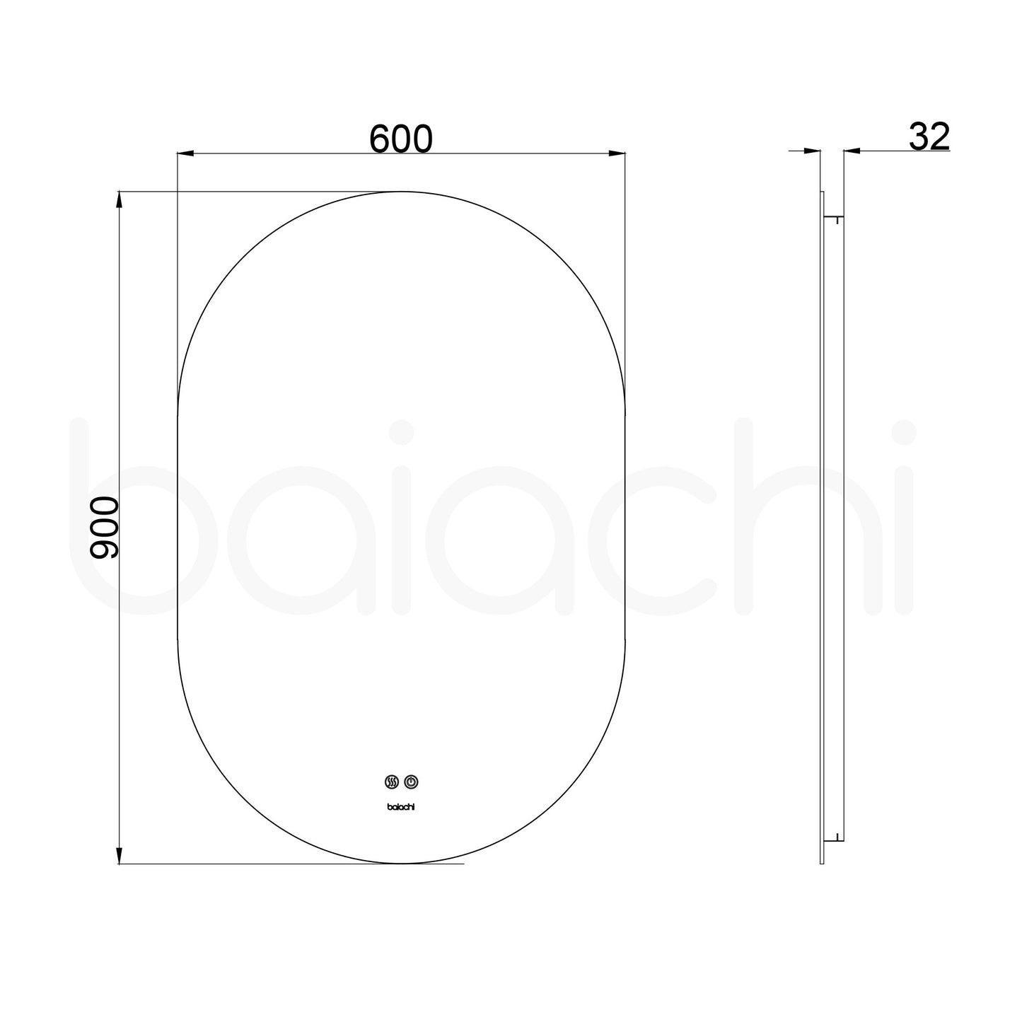 Baiachi LED Oval 600x900mm Backlit Anti-Fog Mirror