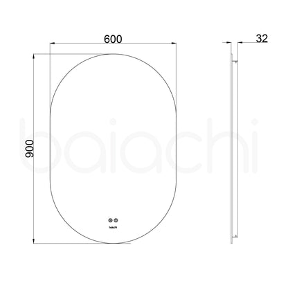 Baiachi LED Oval 600x900mm Backlit Anti-Fog Mirror