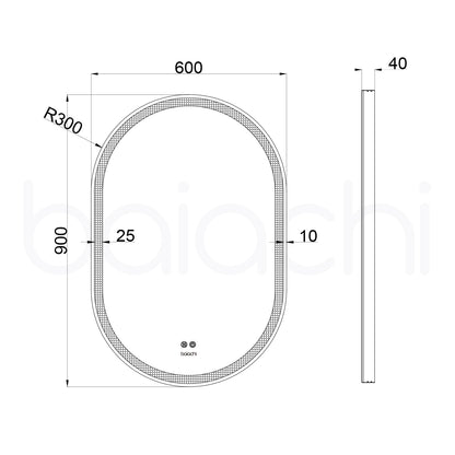 Baiachi Cora LED Oval 600mmx900mm Frame Mirror Matte Black