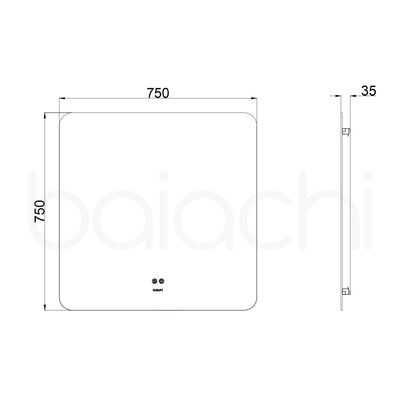 Baiachi LED Square 750x750mm Backlit Anti-Fog Mirror