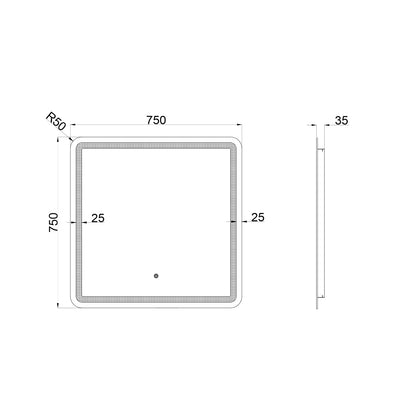 Baiachi 750x750 LED Square Frameless Mirror