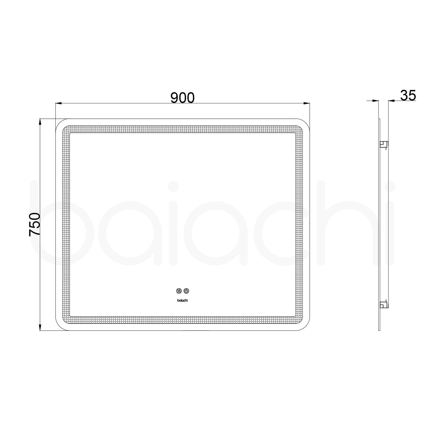 Baiachi 900x750 LED Rectangle Frameless Mirror
