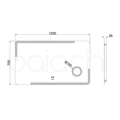Baiachi LED Square 1200x800mm Anti-Fog Mirror with Magnifier
