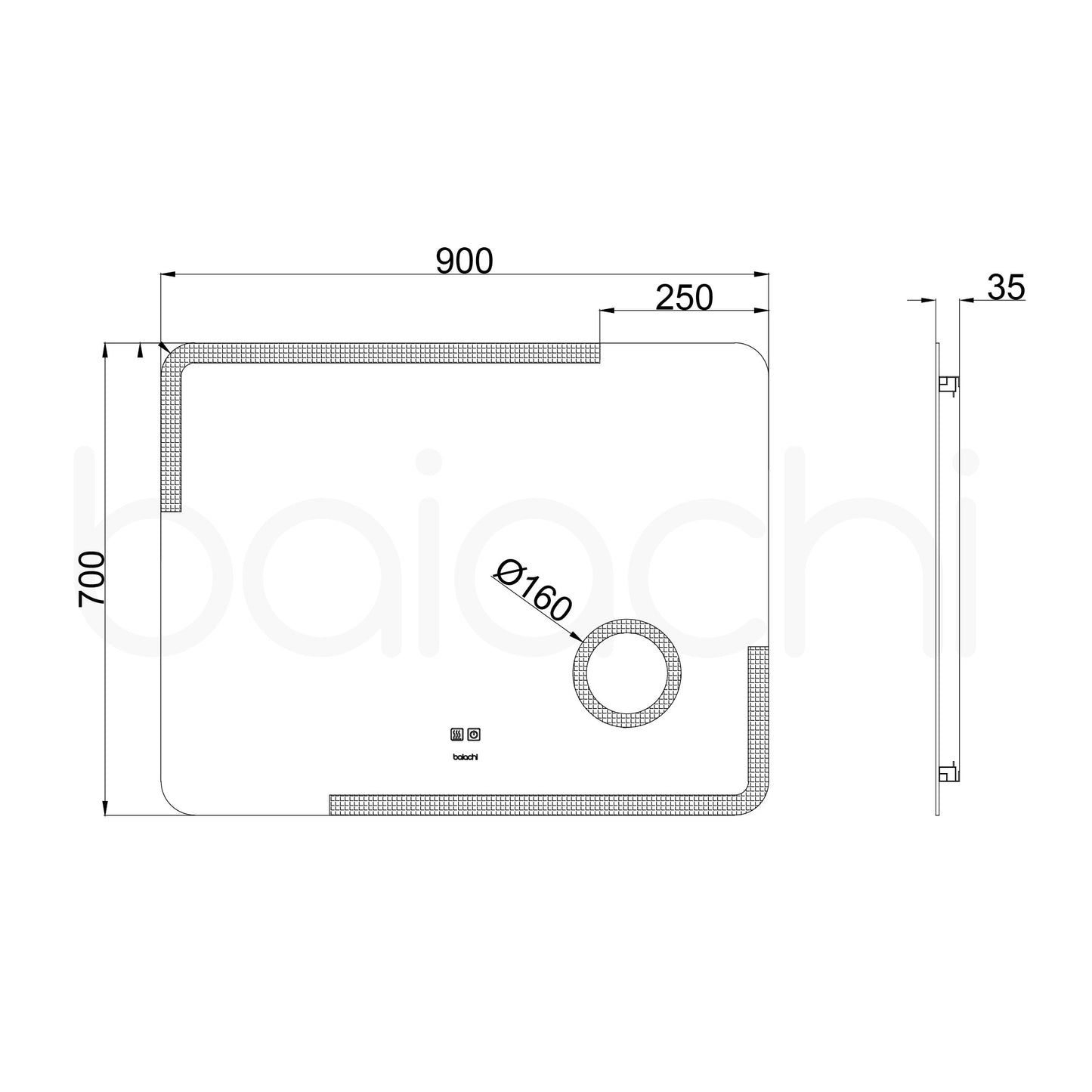 Baiachi LED Square 900x700mm Anti-Fog Mirror with Magnifier