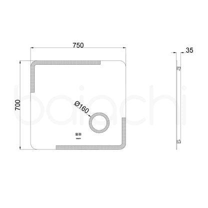 Baiachi LED Square 750x700mm Anti-Fog Mirror with Magnifier