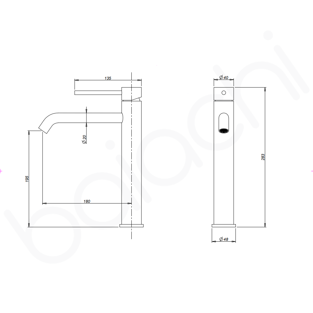 Baiachi Moreton Slimline Highrise Basin Mixer Chrome
