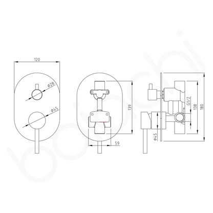 Baiachi Moreton Slimline Wall Diverter Mixer Chrome