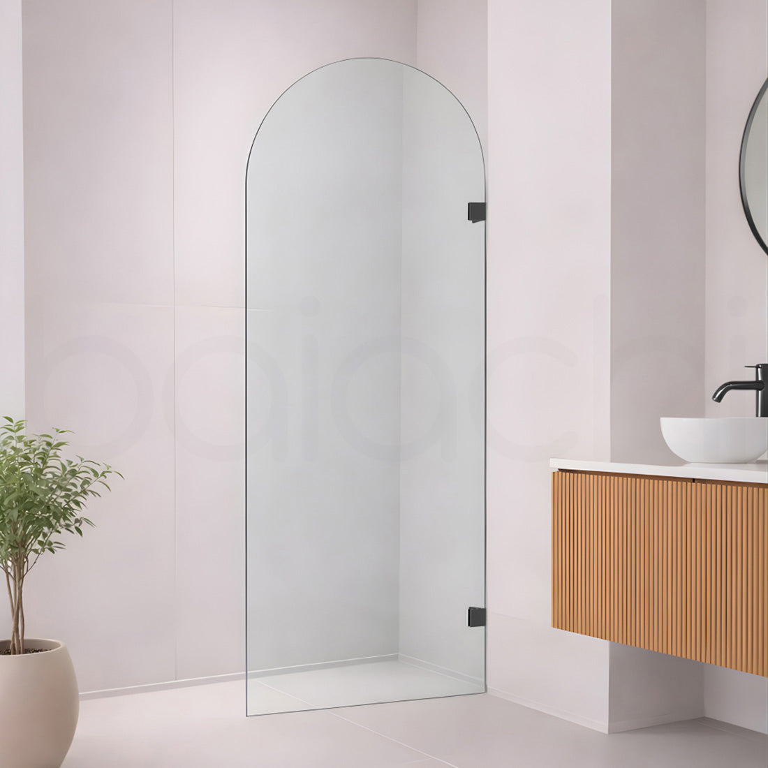 Baiachi 1000mm Arched Glass Fixed Panel Shower Screen Matte Black