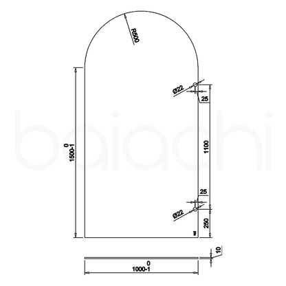 Baiachi 1000mm Arched Glass Fixed Panel Shower Screen Gun Metal