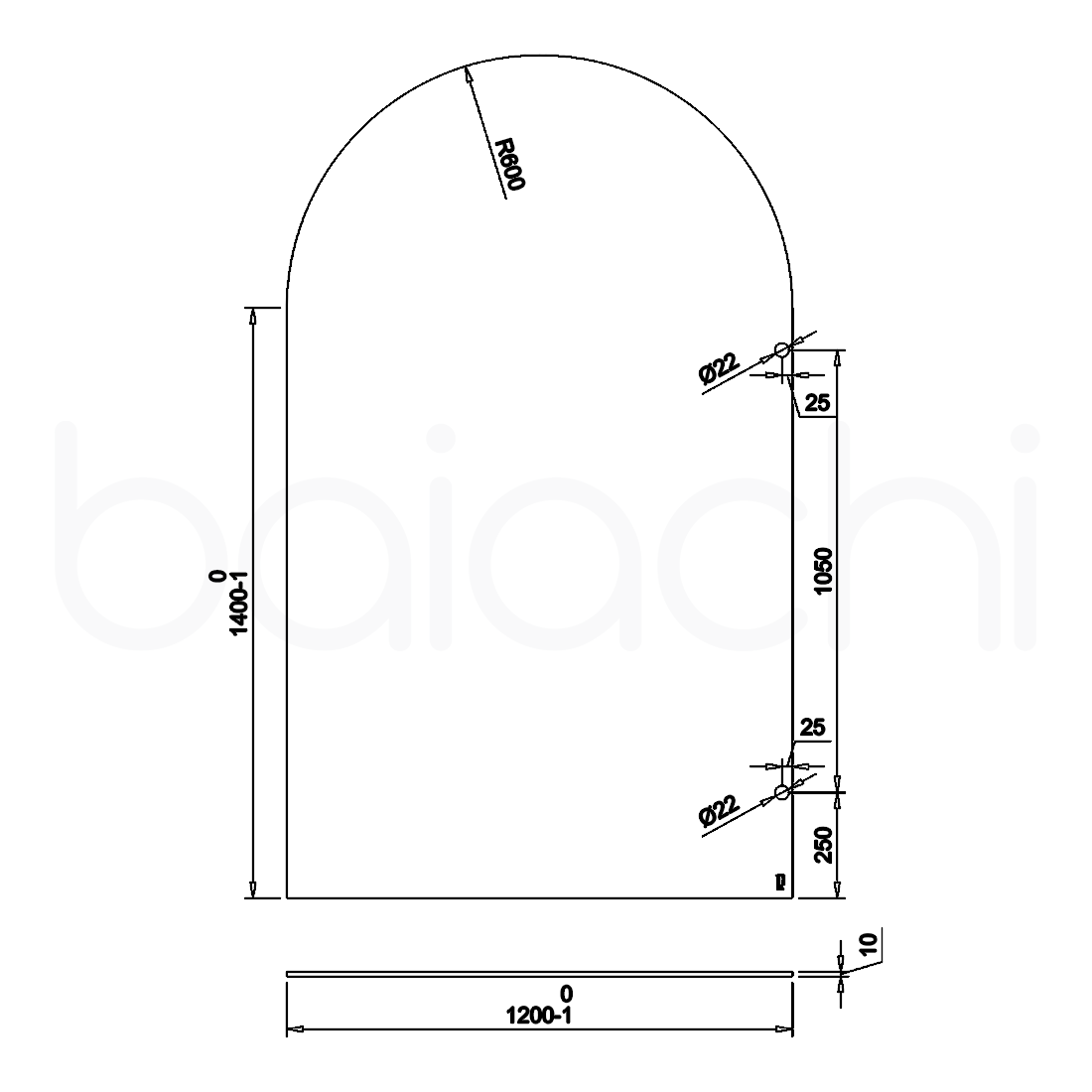 Baiachi 1200mm Arched Glass Fixed Panel Shower Screen Brushed Gold