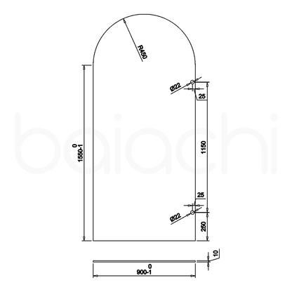 Baiachi 900mm Arched Glass Fixed Panel Shower Screen Antique Brass