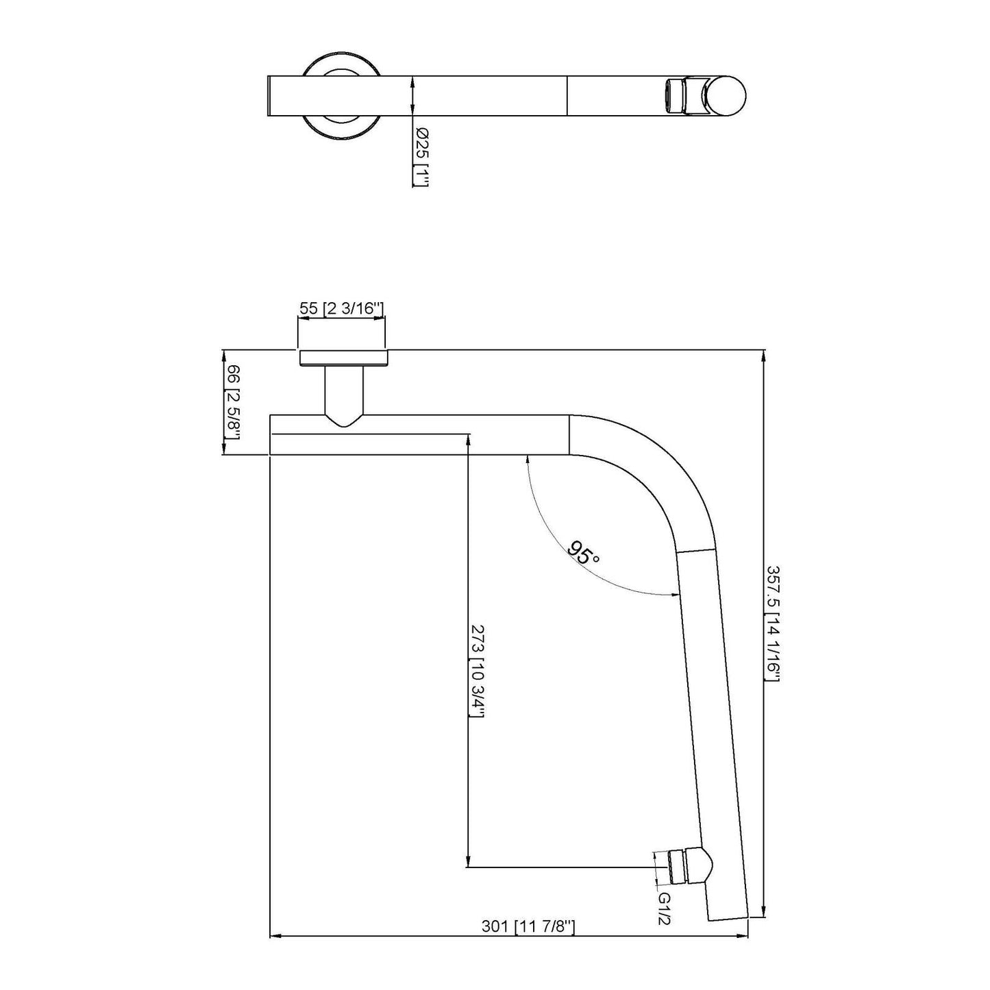 Moreton Round High Rise Wall Shower Arm Matte Brushed Gold