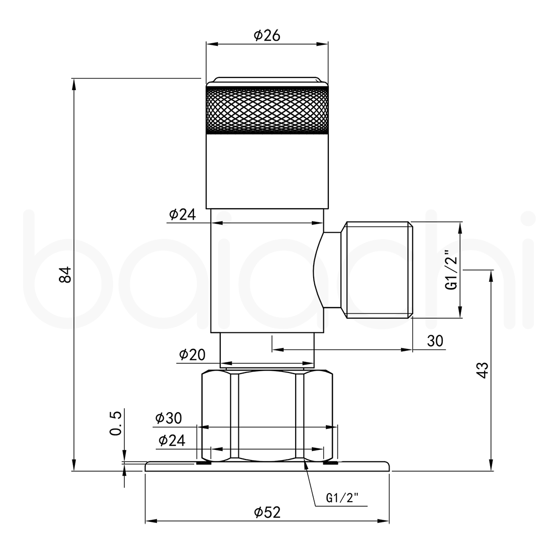 Baiachi Shattaf Loose Nut Mini Cistern Stop Stainless Steel Quarter Turn with Backflow Valve PVD Brushed Copper