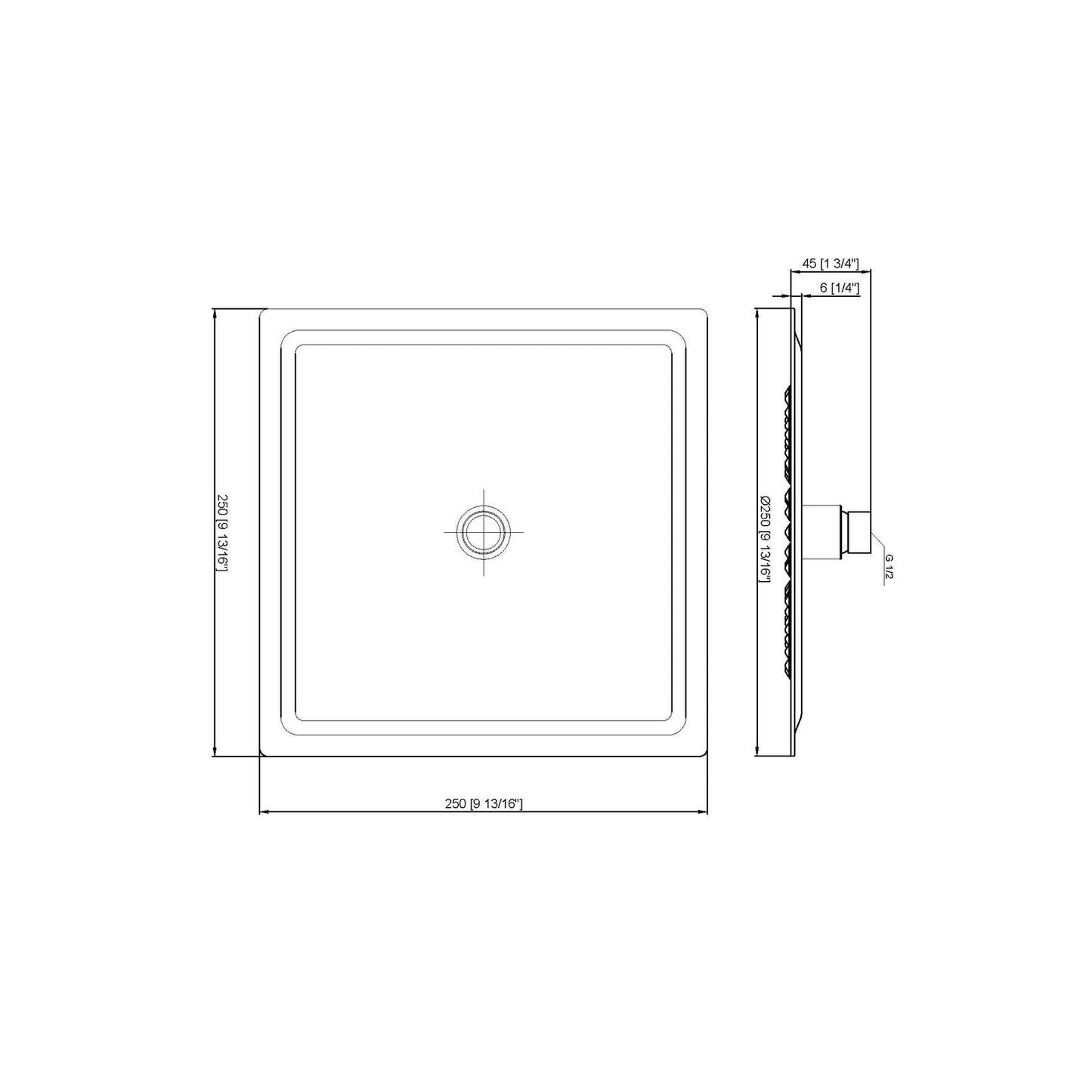 Mackenzie Square Stainless Steel Shower Head 250mm Chrome