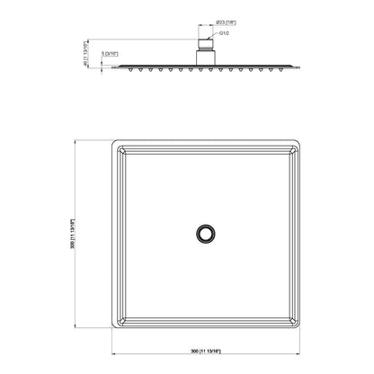 Mackenzie Square Stainless Steel Shower Head 300mm Matte Black