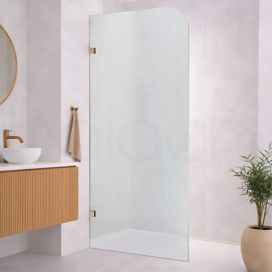 Baiachi 700mm Curved Fixed Panel Shower Screen Brushed Copper