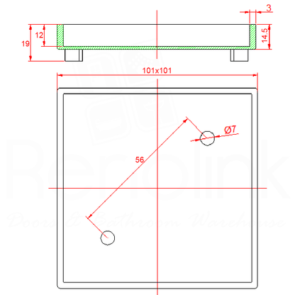 Baiachi 115 x 115mm Square Tile Insert Floor Waste 75mm outlet Chrome