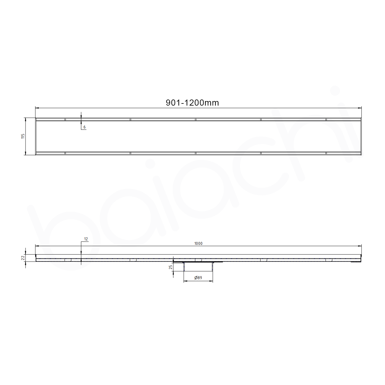 901-1200mm Linear Tile Insert Adjustable Floor Waste Brushed Gold