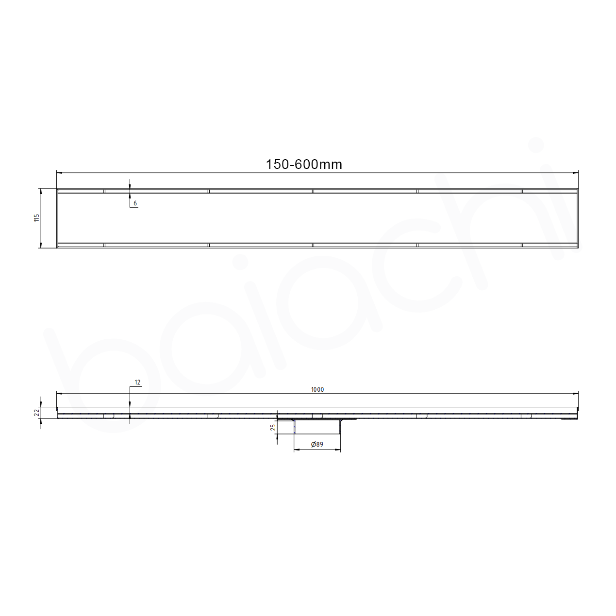 Baiachi 150-600mm Linear Tile Insert Adjustable Floor Waste Brushed Copper