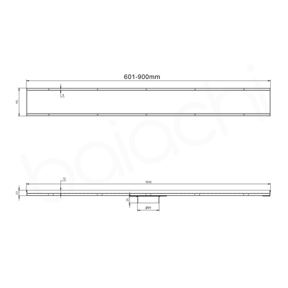 601-900mm Linear Tile Insert Adjustable Floor Waste Stainless Steel