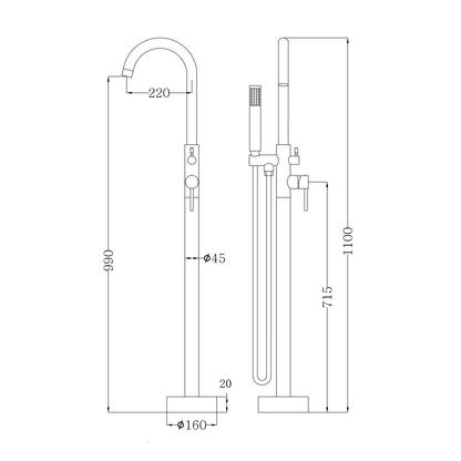 Otus Free Standing Bath Mixer with Hand Shower Brushed Gold
