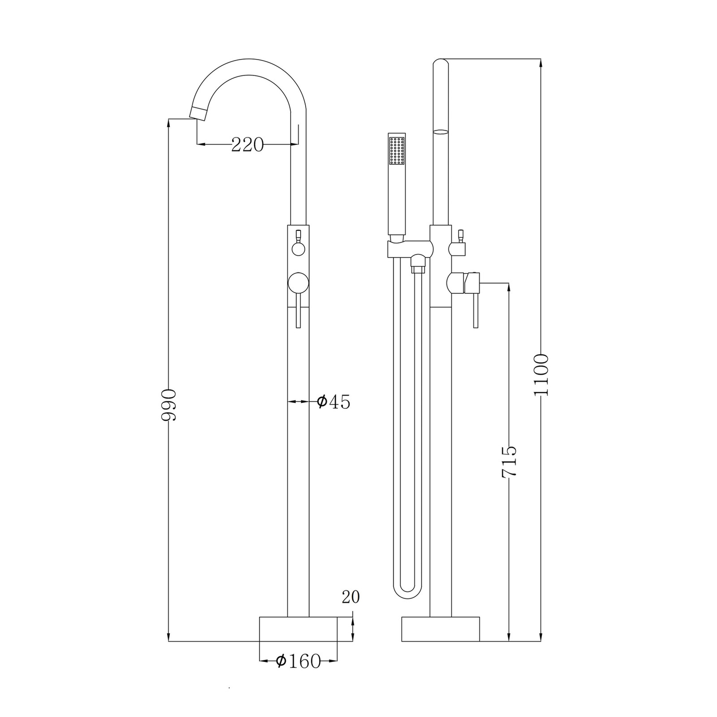 Otus Free Standing Bath Mixer with Hand Shower Gun Metal