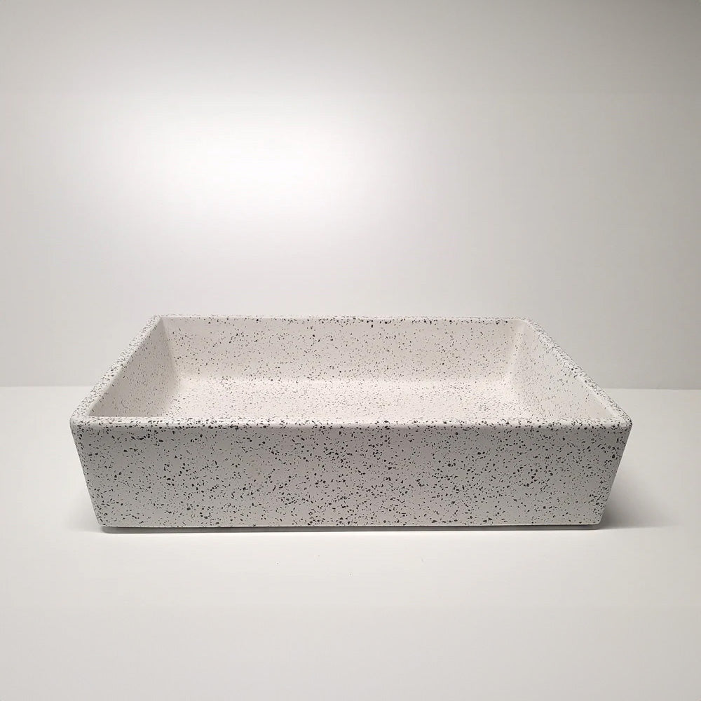 Spring Hill Designs Aila Rectangular Above Counter Concrete Basin White Terrazzo Black Aggregate