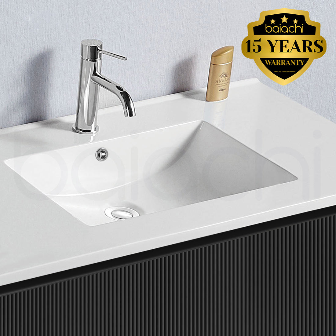 Baiachi Clermont 600 Black Fluted Wall Hung Bathroom Vanity Ceramic Basin