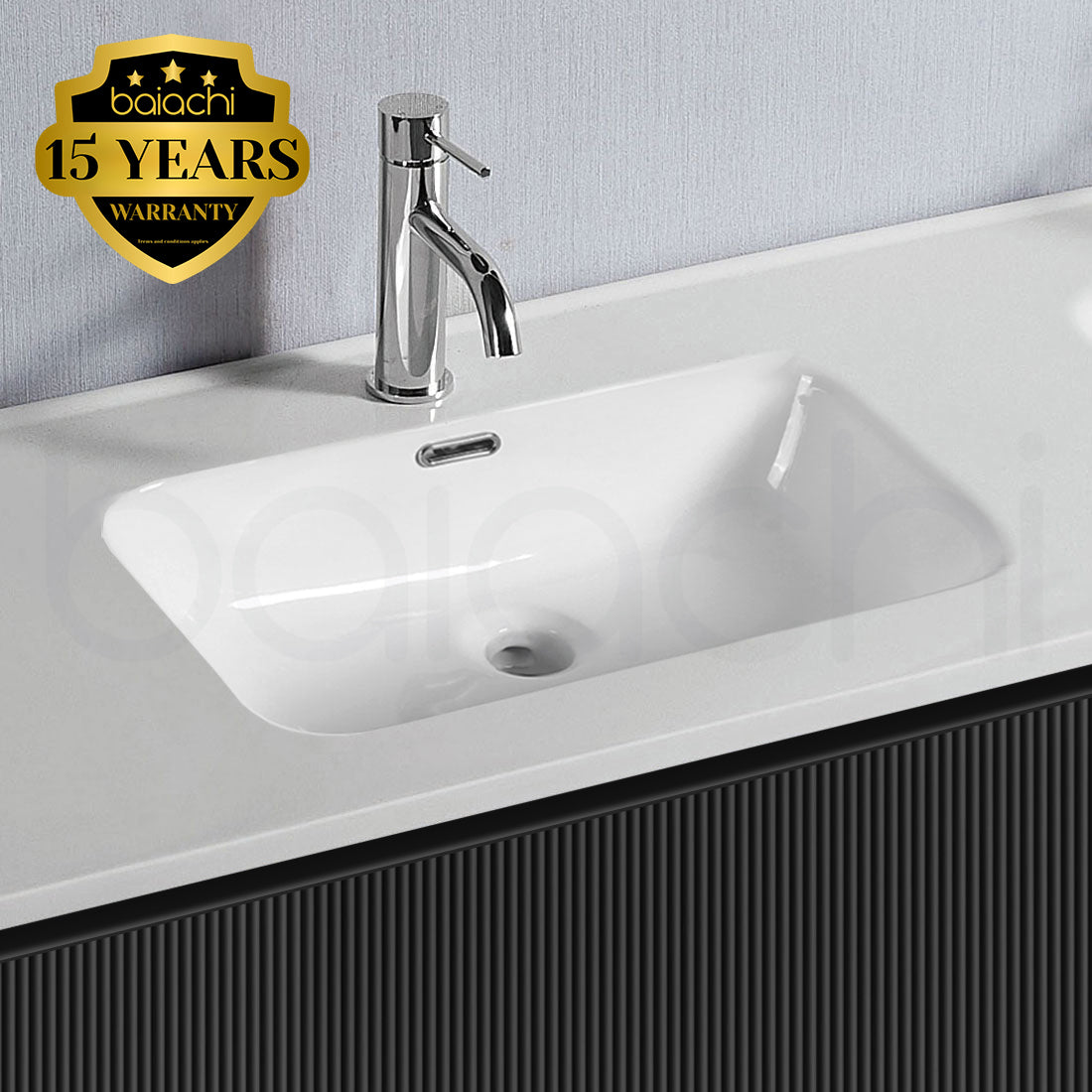 Baiachi Clermont 1200 Black Fluted Wall Hung Bathroom Vanity Ceramic Basin